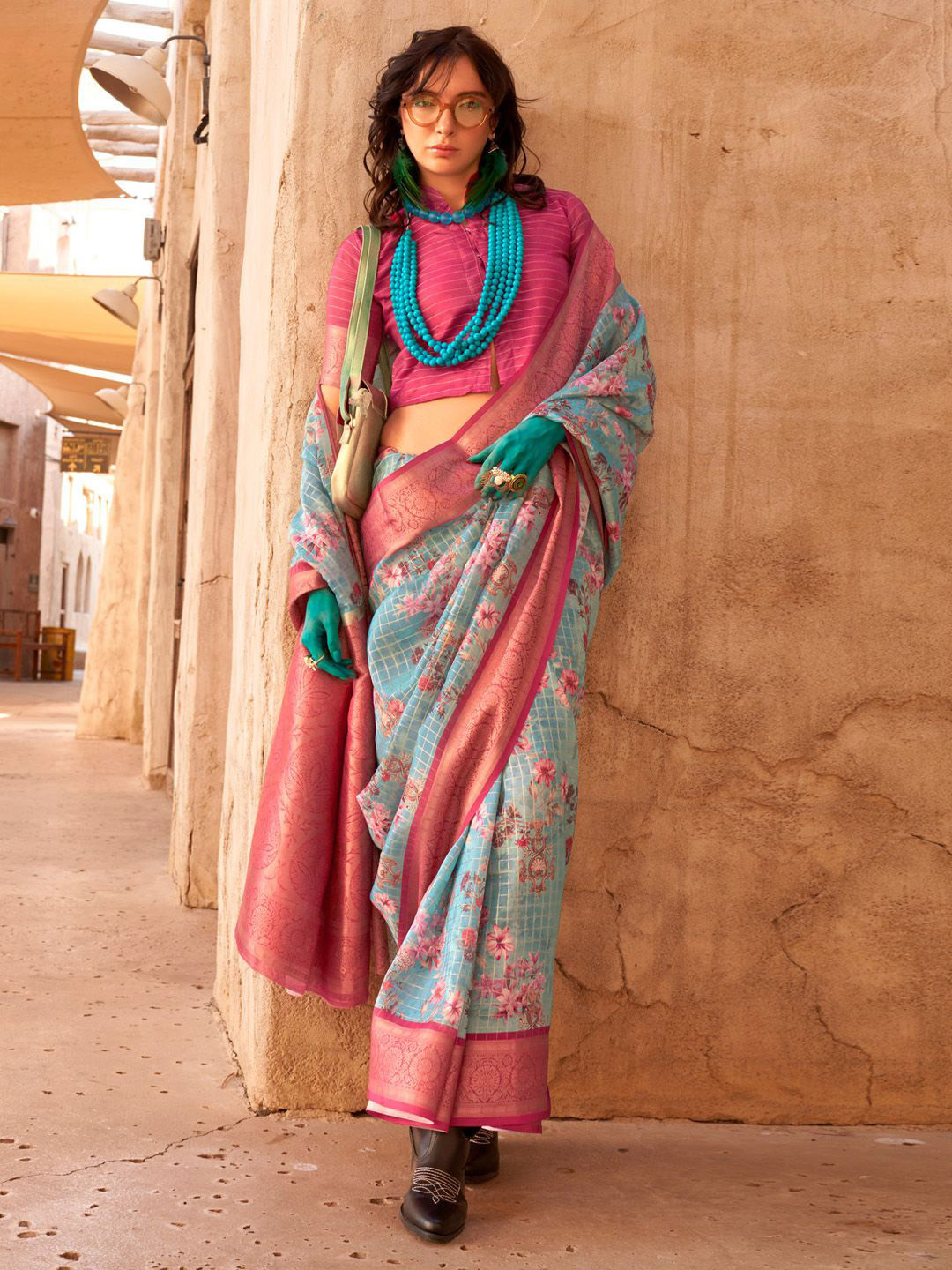 Mitera Floral Printed Zari Traditional Festive Wear Sungudi Saree