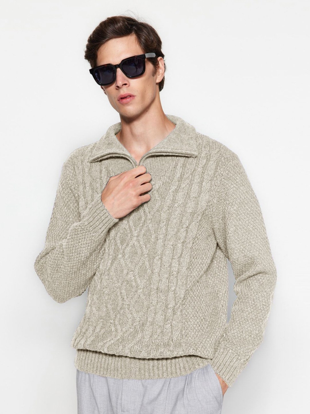 Trendyol Men Turtle Neck Self Design Sweater