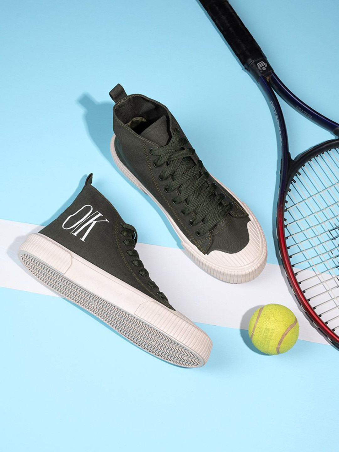 Styli Men High Top Ok Print Canvas Lace Up Sneakers