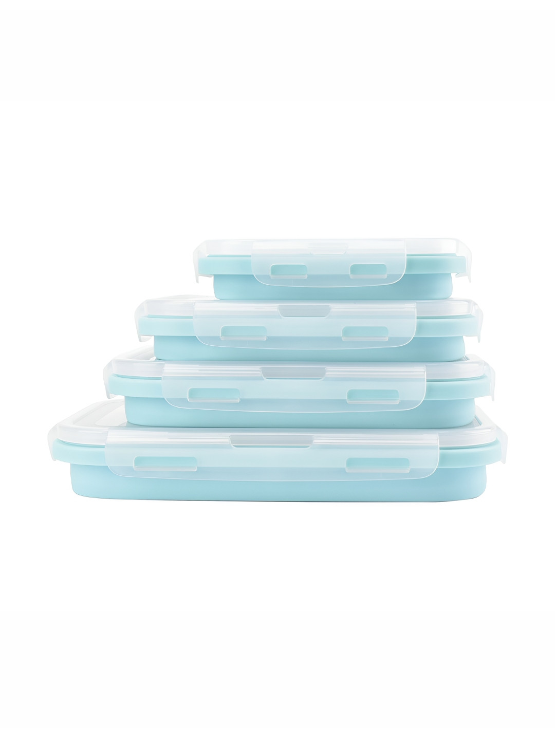 Bagonia Blue & Transparent 4 Pieces Lunch Boxes With Airtight Lids