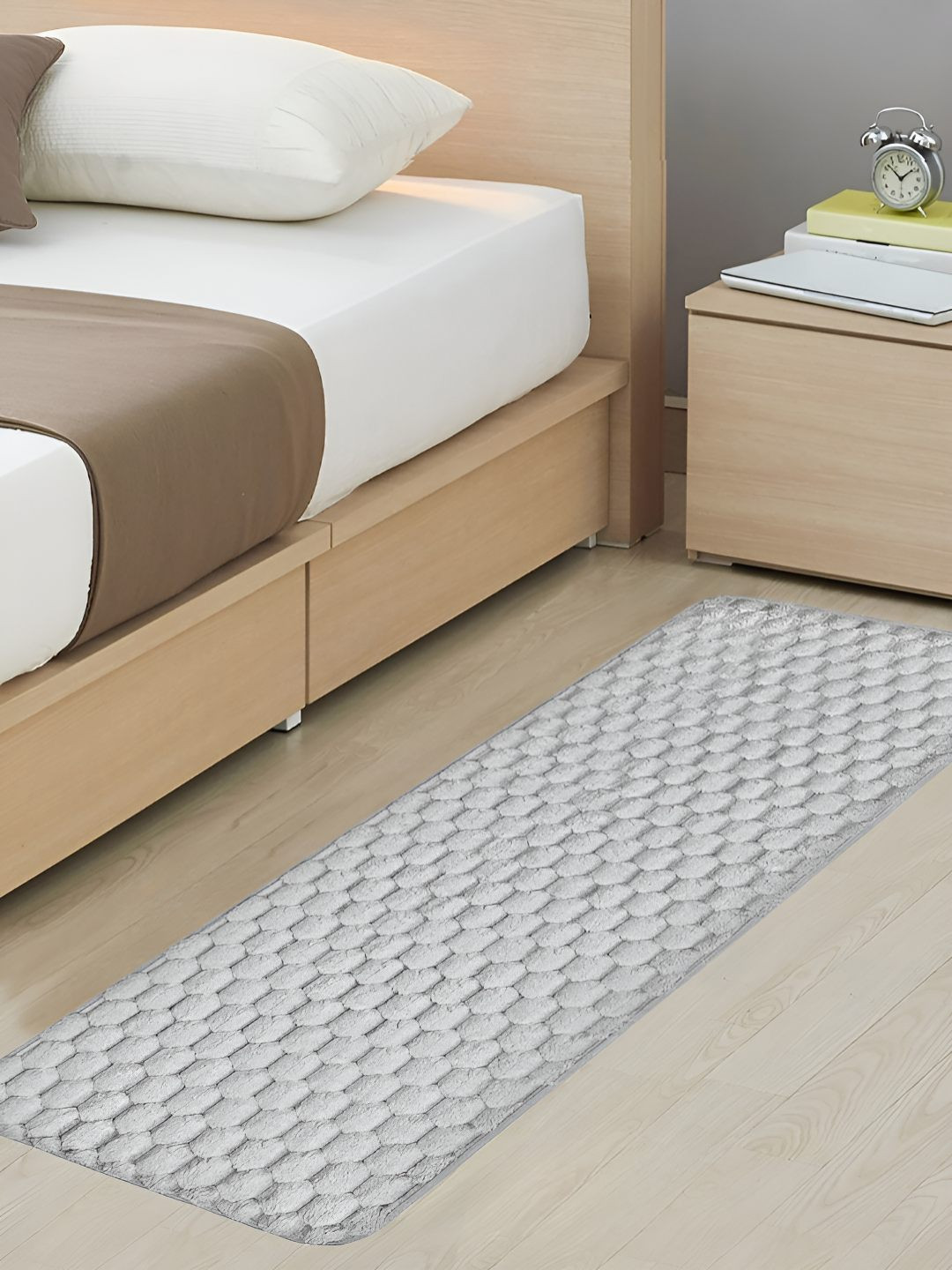 FABINALIV Grey Geometric Cotton Bedside Runner