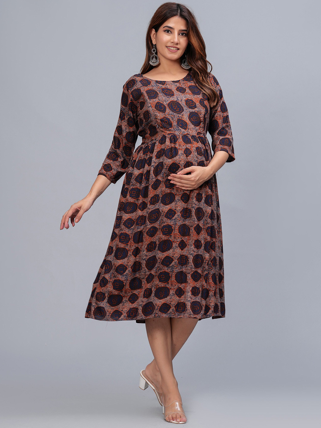 BAESD Alphanumeric Printed Maternity Fit & Flare Dress