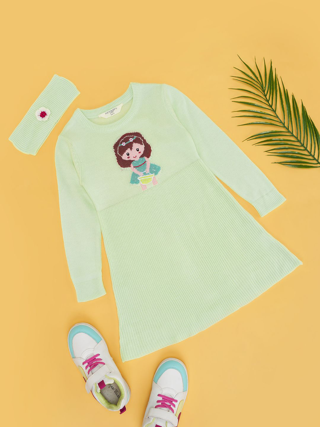 Pantaloons Junior Girls Cable Knit Pullover Longline Sweater Comes With a Hairband