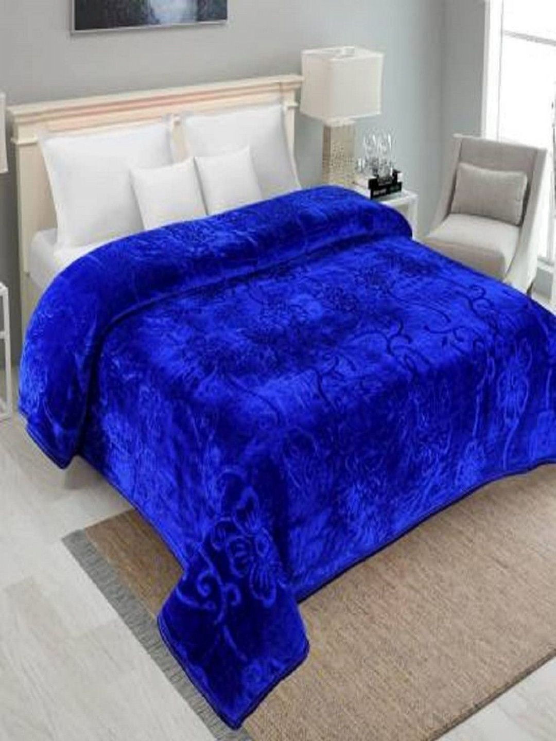 CHICERY Blue Floral Heavy Winter Double King Bed Blanket