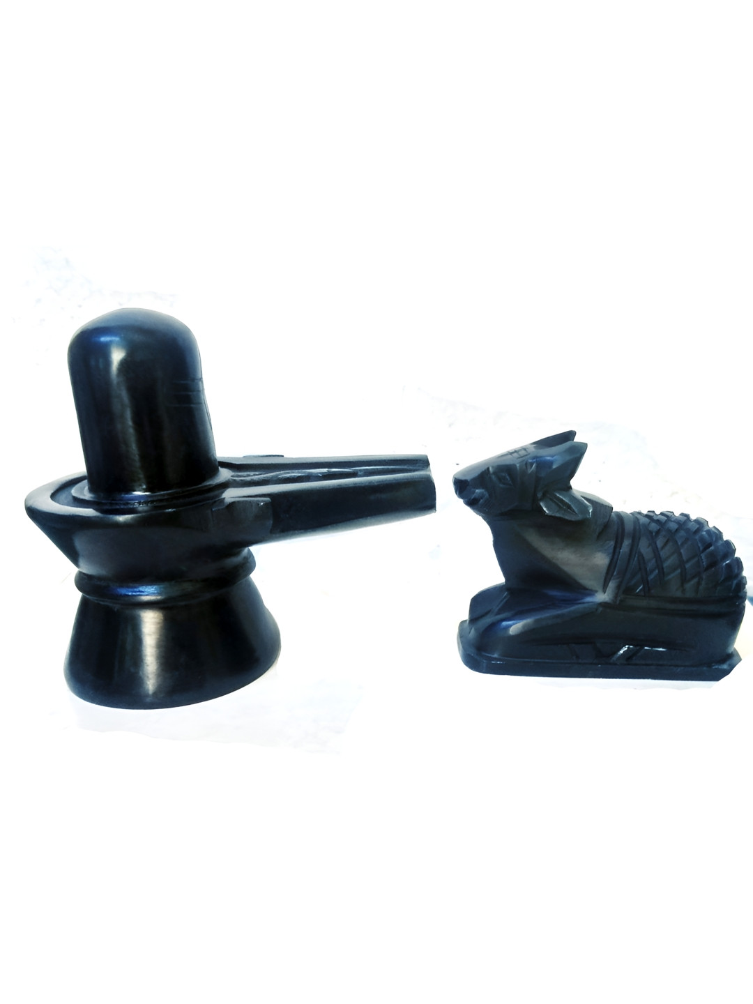 Navyaksh Shiva Lingam Shivling and Nandi Ji Gold Metal Metallic Prayer Room Set of 2 Small Showpieces - 3.1 Inches