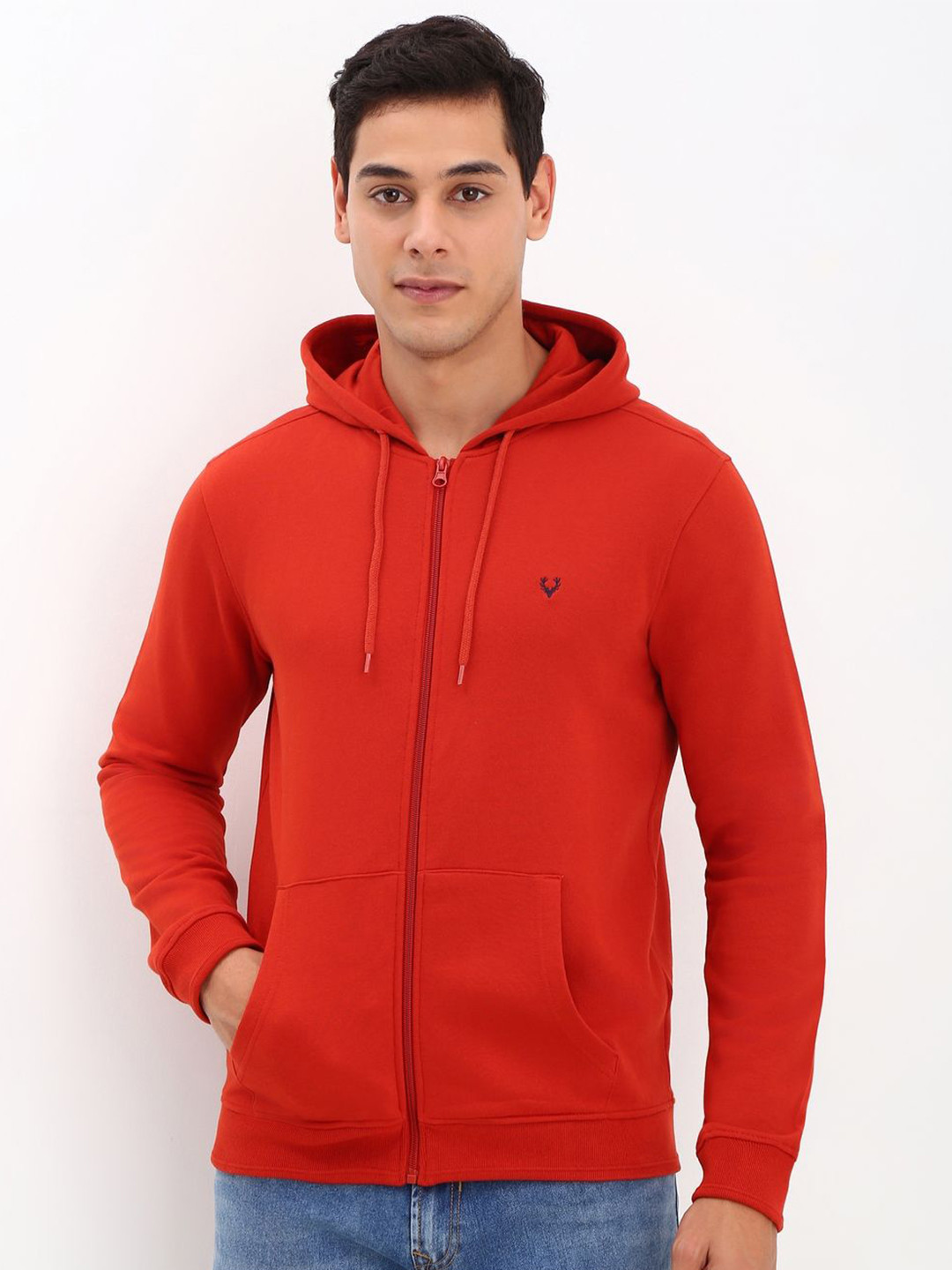 Allen Solly Men Solid Hood Cotton Front-Open Sweatshirt