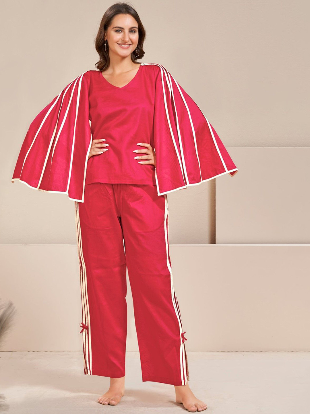 AUTUMN LANE V-Neck Pure Cotton Top With Trousers