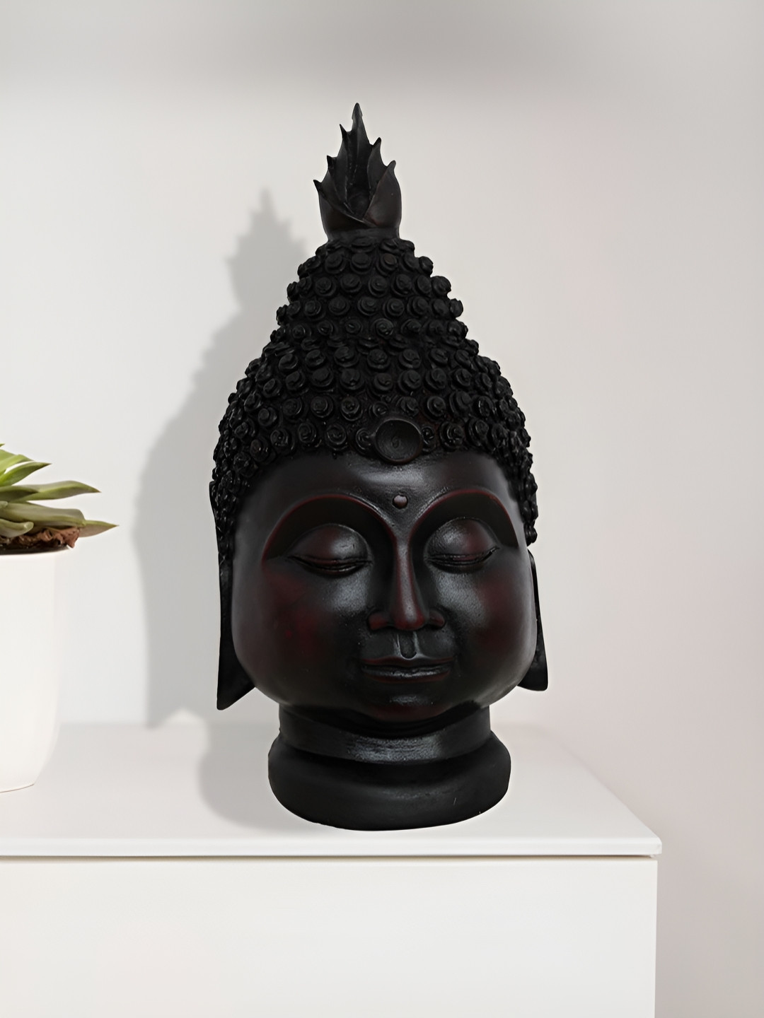 SHREE KALA HOME DECOR Buddha Face Brown Marble Glossy Home Office Medium Showpiece - 4.7 Inches