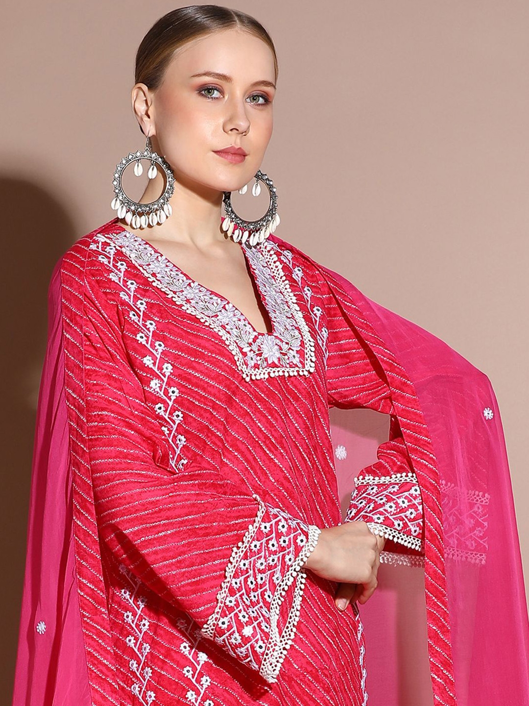 Anouk Floral Embroidered Regular Pure Cotton Straight Kurta With Palazzos & Dupatta - Kurta Sets for Women 30902498 | Myntra