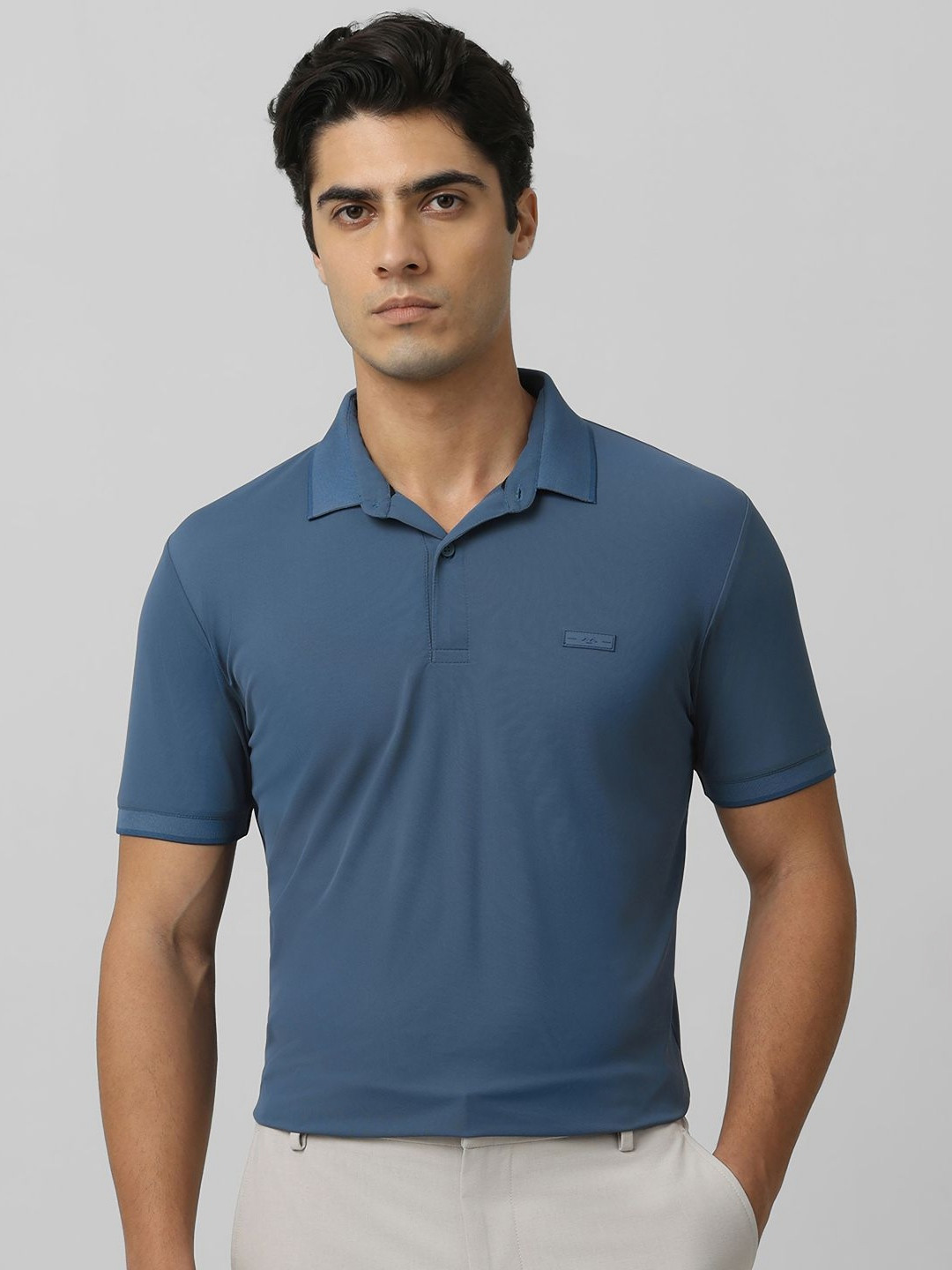 Mufti Men Solid Polo Collar Nylon Slim Fit T-shirt