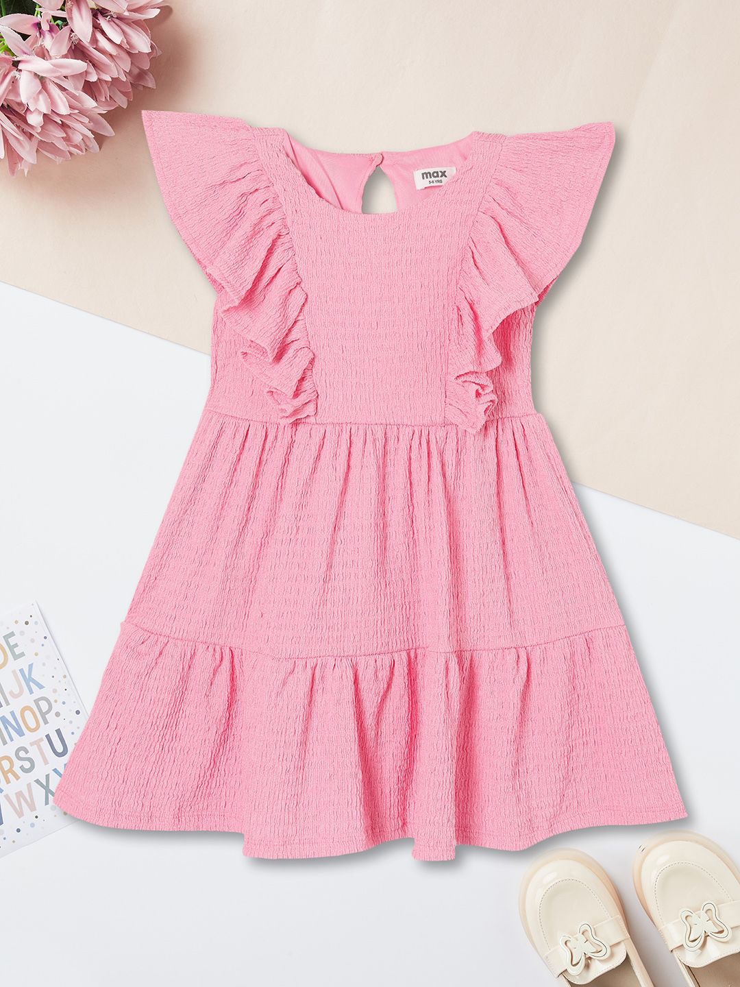 max Kids-Girls Self Design Flutter Sleeves Fit and Flare Dresses