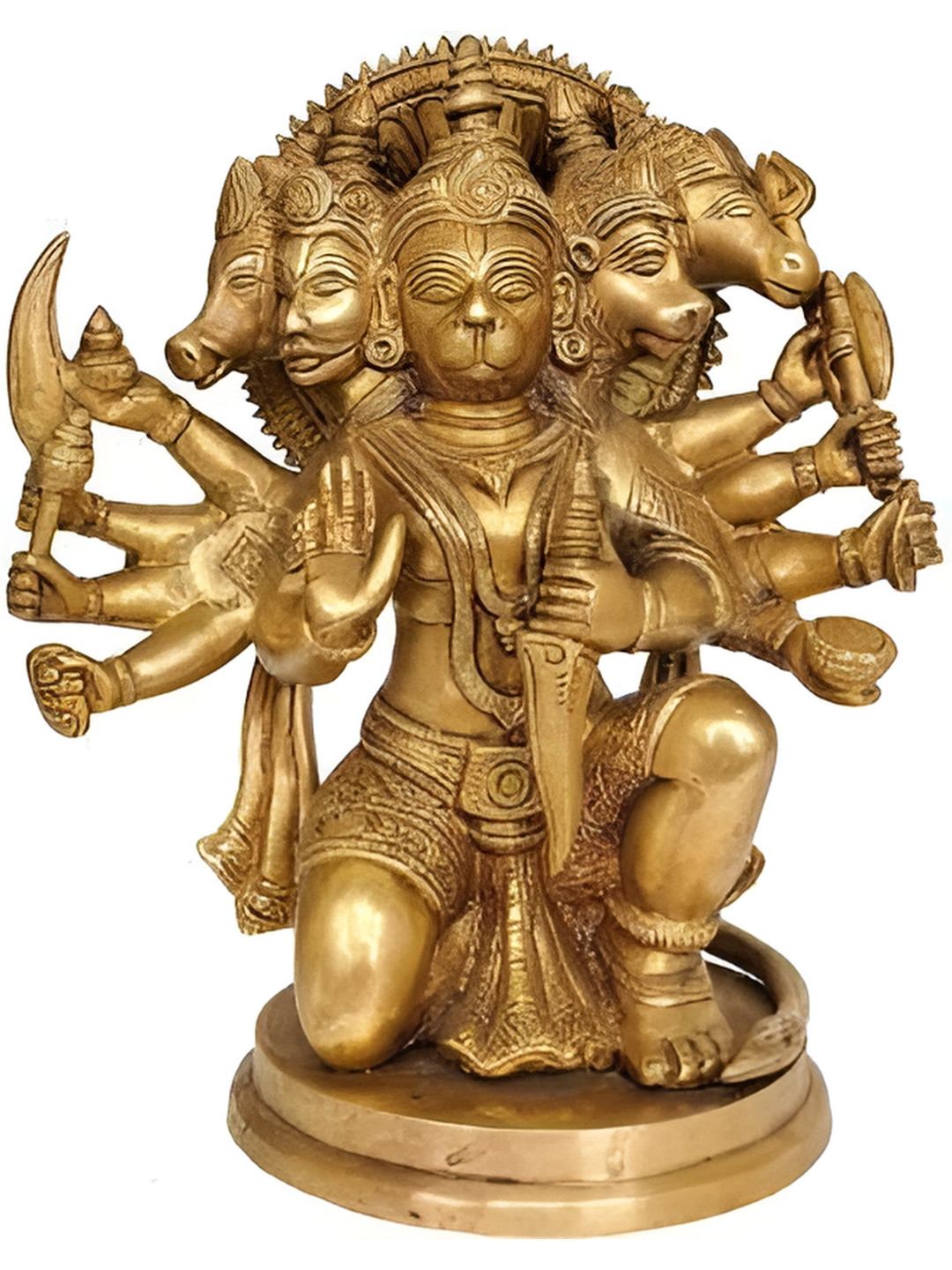 Navyaksh 5 Faced Hanuman Ji Gold Metal Metallic Prayer Room Small Showpiece - 3.1 Inches