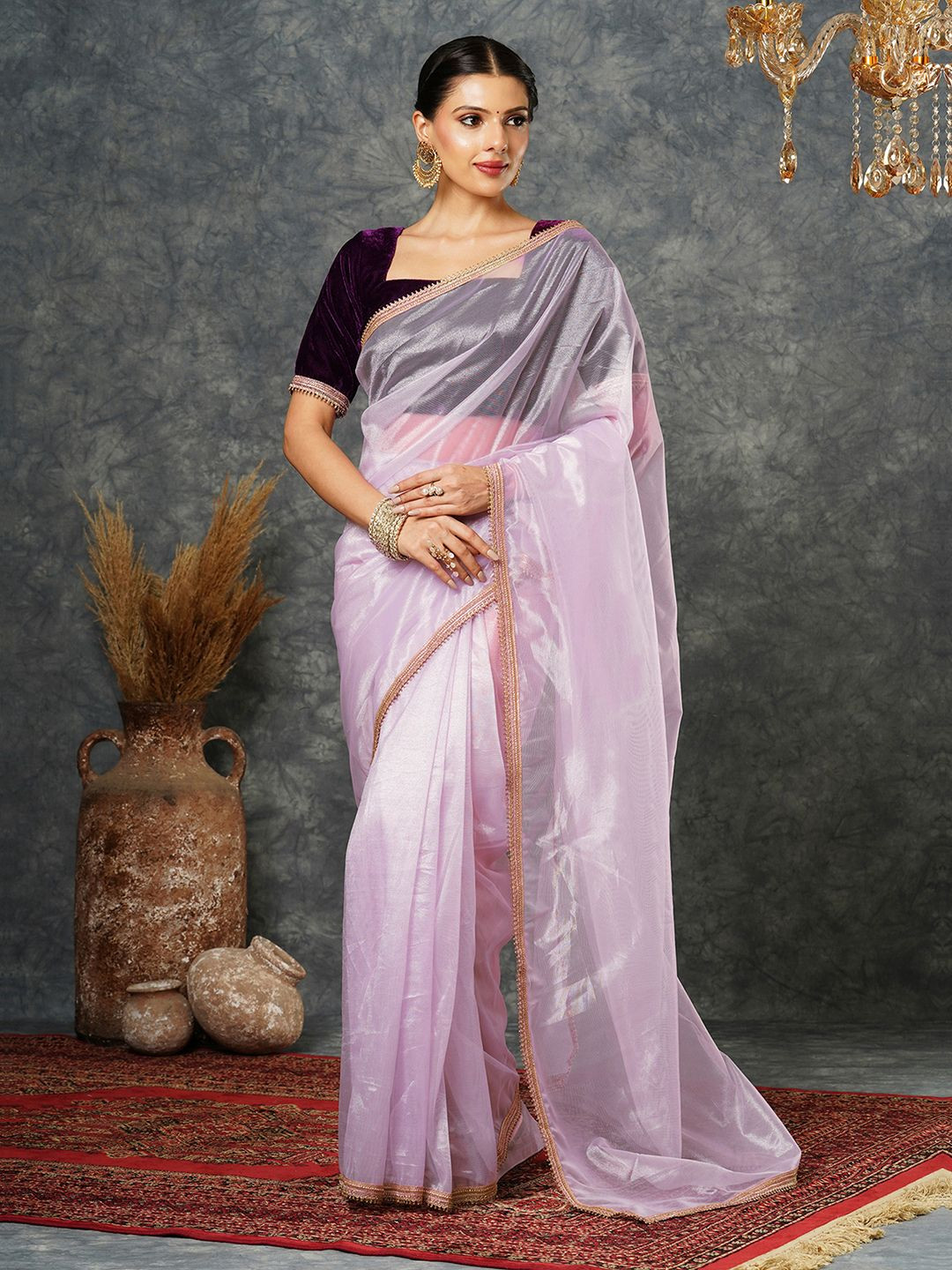 Mitera Solid & Lace saree With Blouse piece