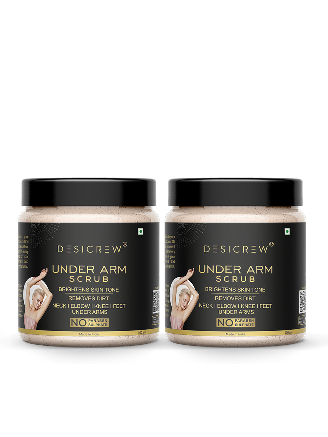 Desi Crew Set Of 2 UnderArms Scrub Tan Removal Removes Dirt & Dark Spot Removal-100g Each