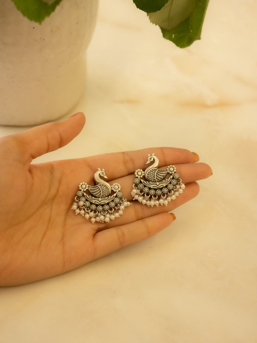 Shyle 925 Sterling Silver Peacock Shaped Drop Earrings