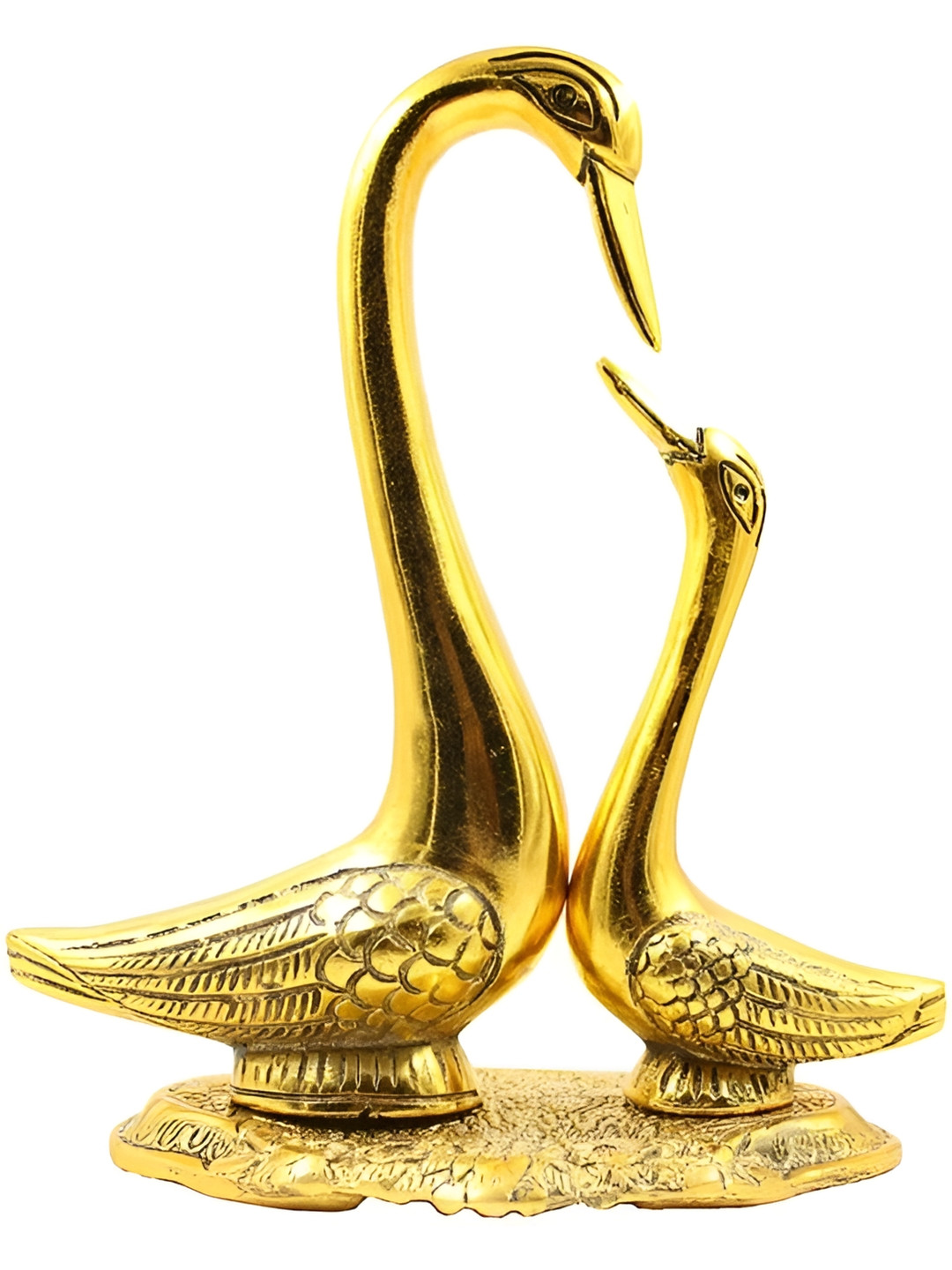 Navyaksh Swans Gold Metal Metallic Prayer Room Small Showpiece - 3.1 Inches