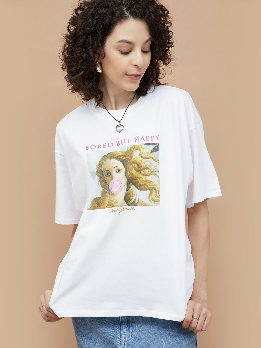 SmileyWorld Women Smiley Printed Raw Edge T-shirt