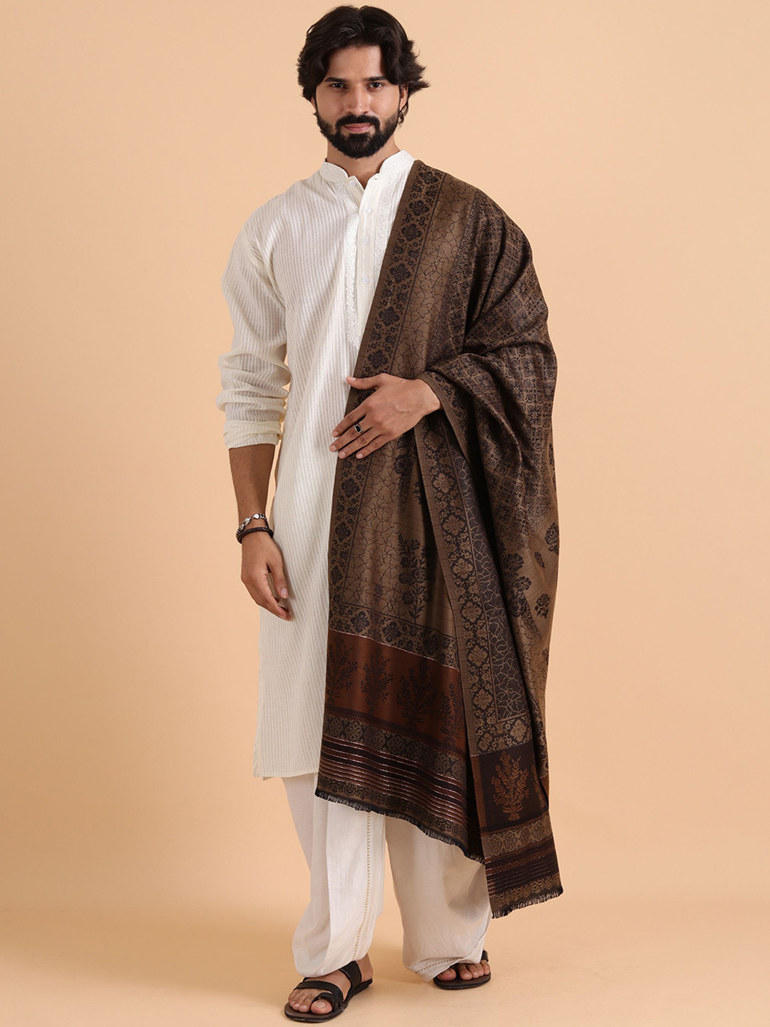 Tweedle Reversible Floral Woven Design Acrylic Shawl