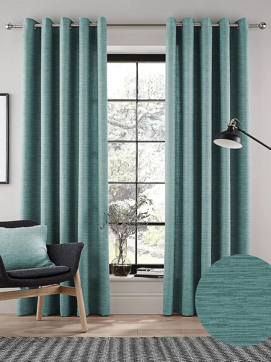 Nefertiti Home Teal Set of 2 Floral Black Out Long Door Curtain