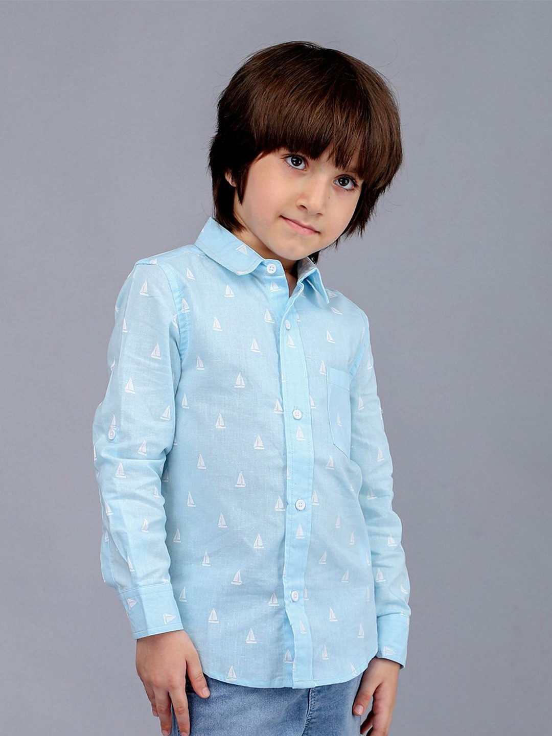 Biglilpeople Boys Standard Spread Collar Conversational Printed Cotton Casual Shirt