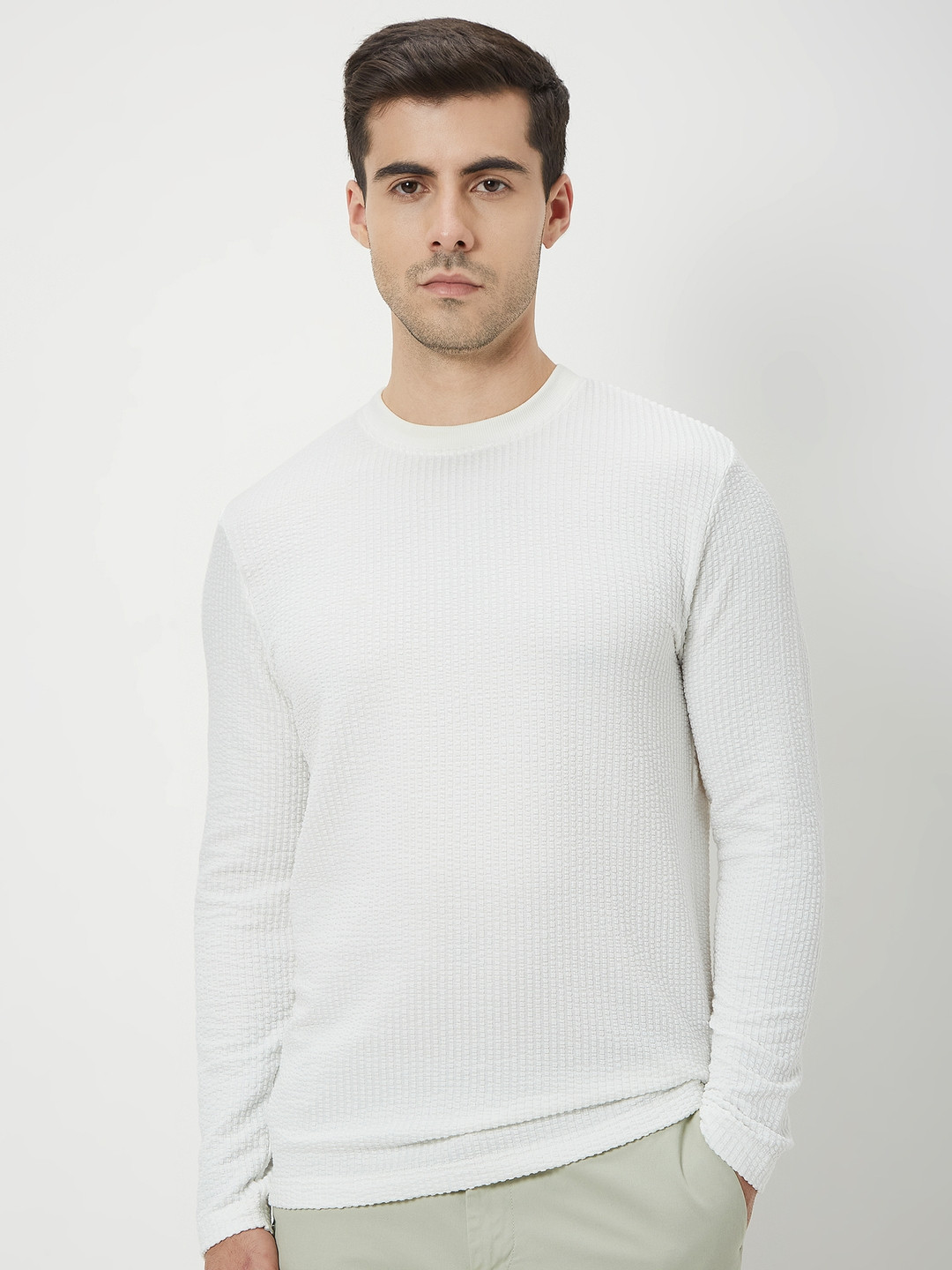 Mufti Self Design Crew Neck Slim Fit Casual T-shirt