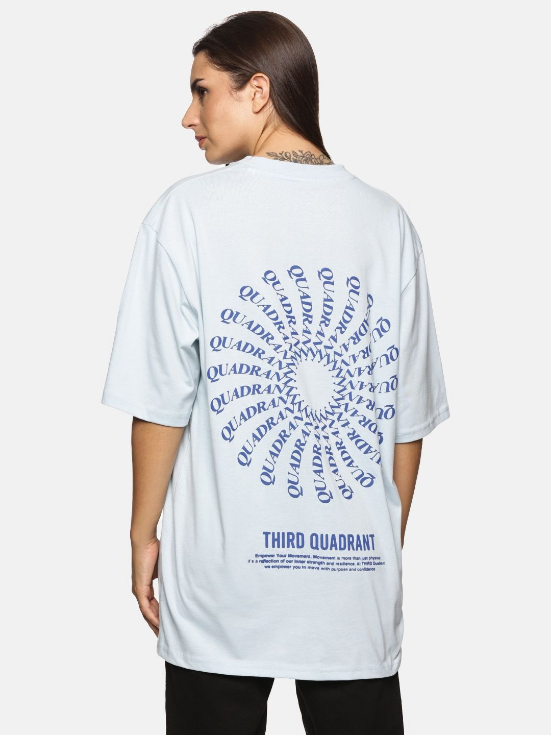 THIRD QUADRANT Women Typography High Neck Drop-Shoulder Sleeves Pockets T-shirt