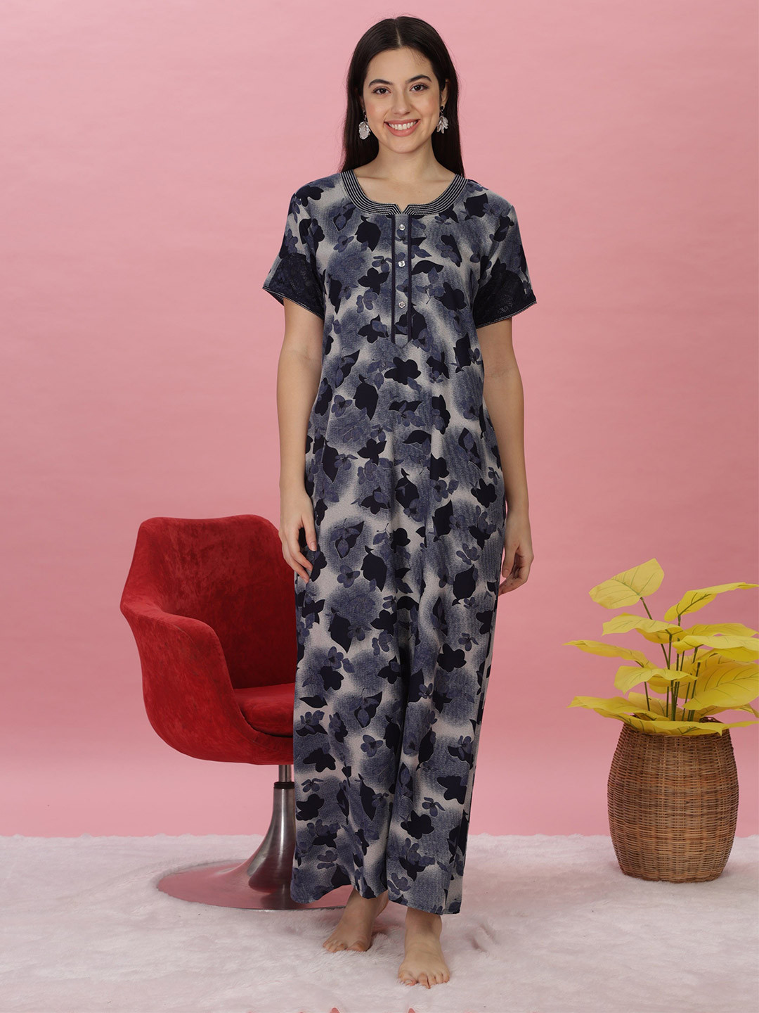9shines Label  Abstract Print Maxi Nightdress for women