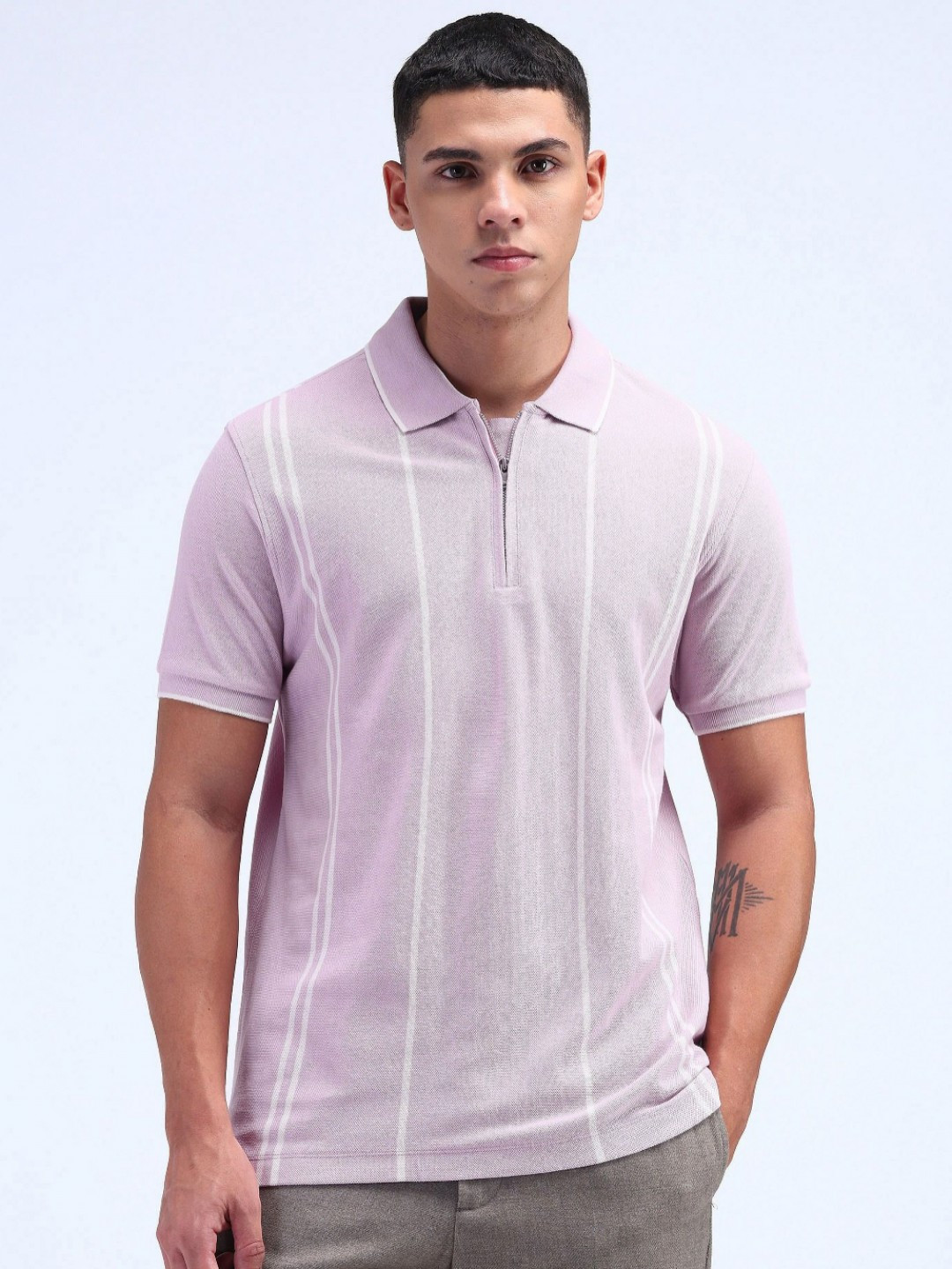 Flying Machine Men Varsity Striped Polo Collar T-shirt
