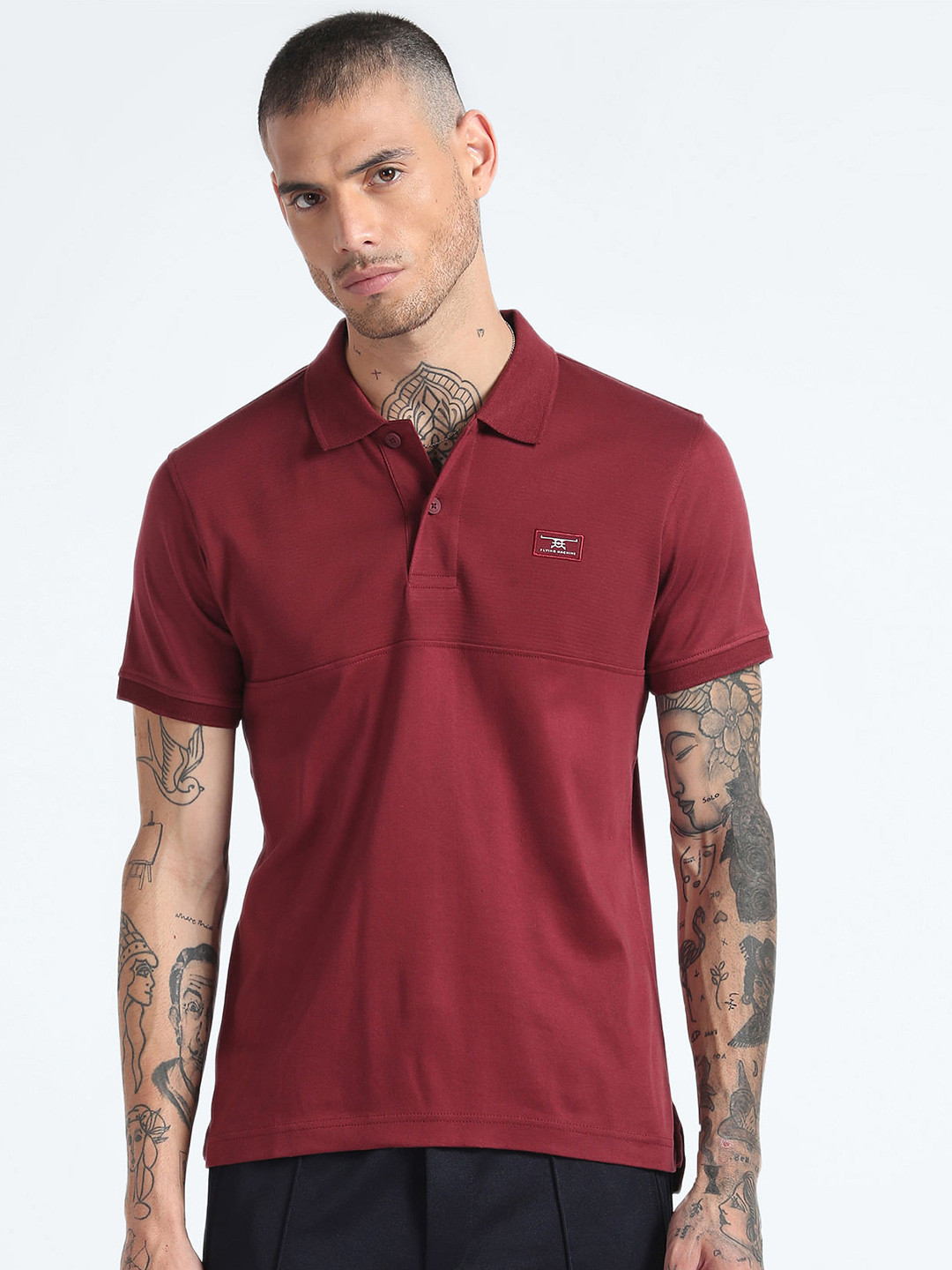 Flying Machine Knitted Pure Cotton Polo Collar T-Shirt