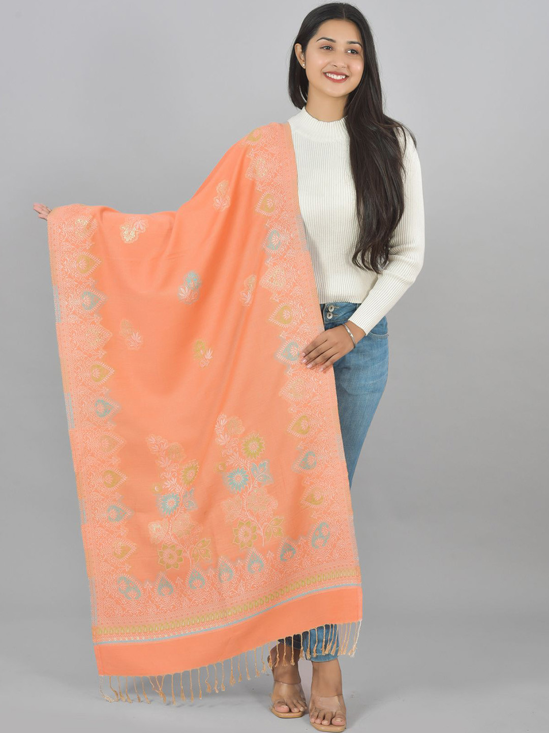 BAISA Ethnic Motifs Woven Design Kashmiri Jamawar Shawl