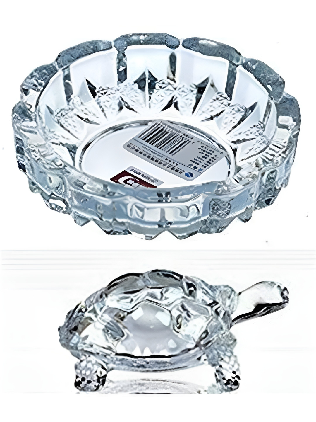 Navyaksh Tortoise with Pond Feng Shui Vastu White Crystal Natural Prayer Room Set of 2 Small Showpieces - 3.1 Inches