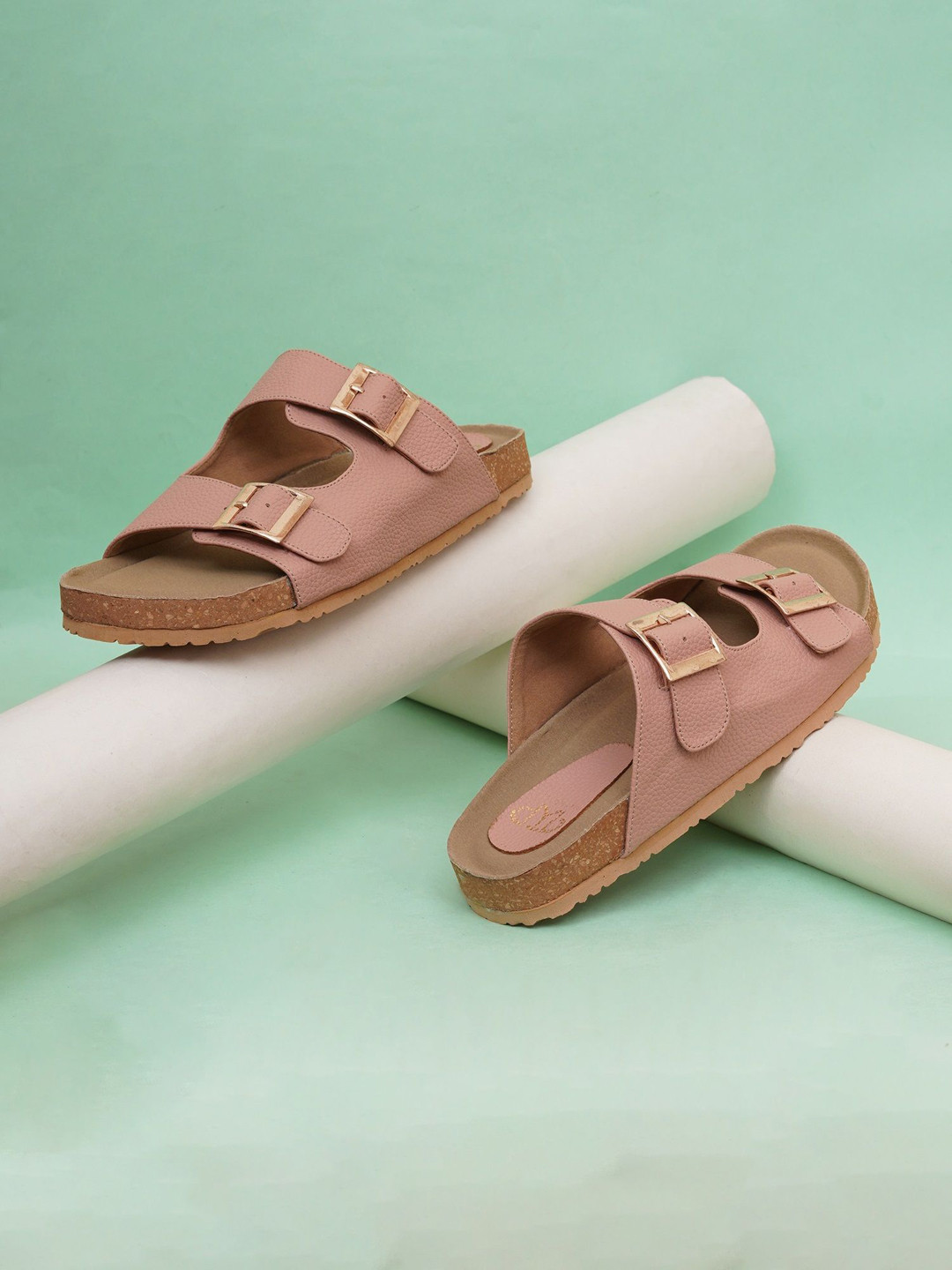 THE WHITE POLE Women Striped One Toe Flats with Buckles