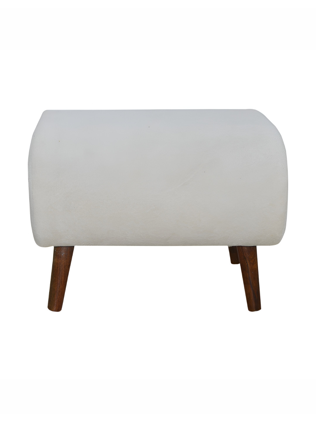 GLOBALLY INDIAN White & Brown Wooden Cylindrical Puff Ottoman