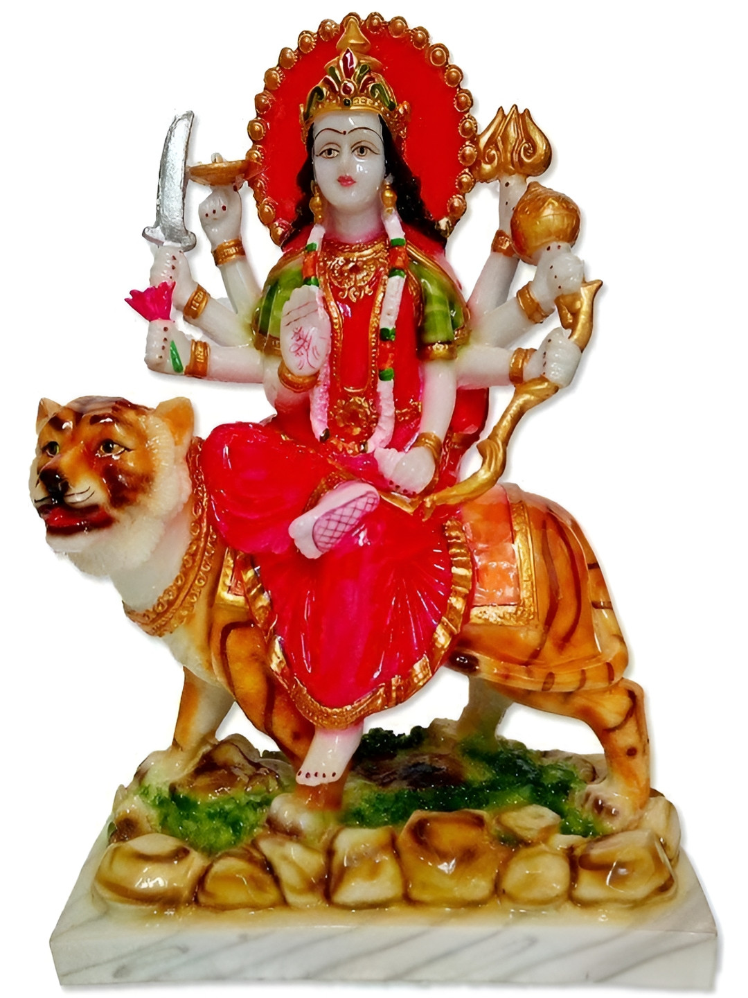 Navyaksh Goddess Maa Durga Devi Gold Metal Metallic Prayer Room Small Showpiece - 3.1 Inches