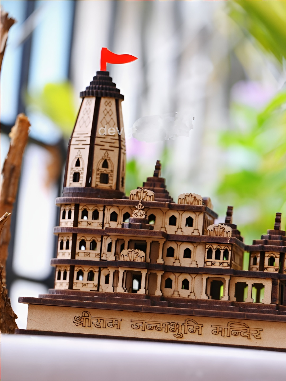 Navyaksh Shri Ram Mandir Ayodhya 3D Blue Wood Natural Prayer Room Small Showpiece - 3.1 Inches