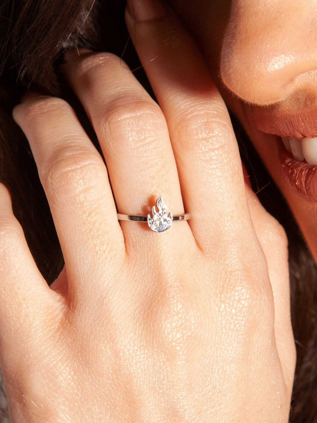 HighSpark 925 Sterling Silver Cubic Zirconia Studded Flame Adjustable Finger Ring