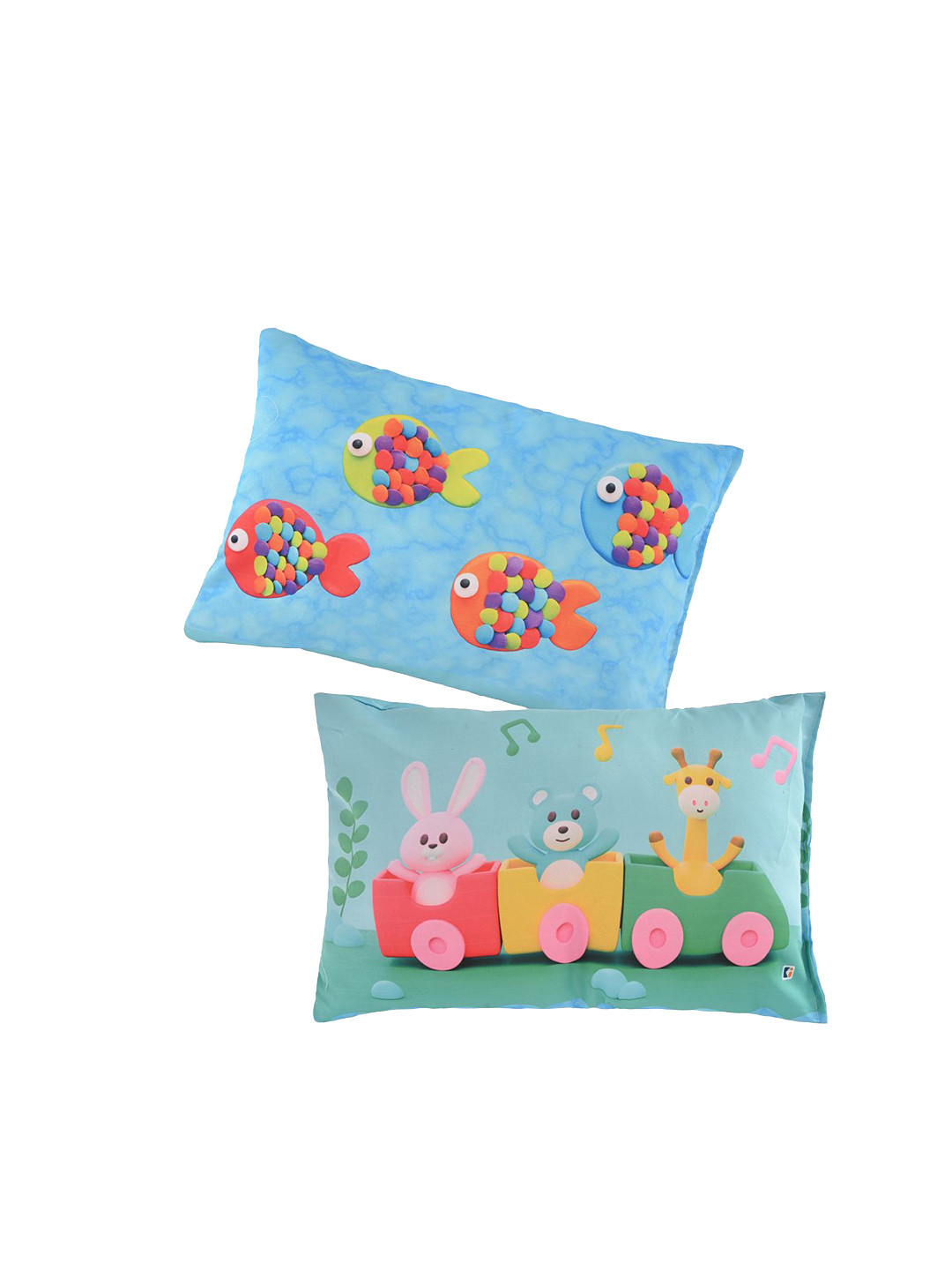 Kuber Industries Kids 2-Pcs Green & Blue Printed Sleeping Pillows