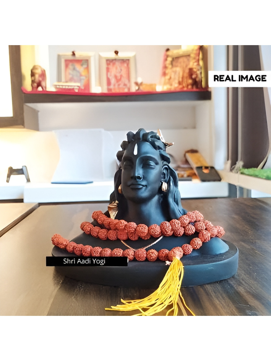 Navyaksh Lord Adiyogi Shiva with Rudraksha Mala Gold Polyresin Matte Prayer Room Set of 2 Small Showpieces - 3.1 Inches