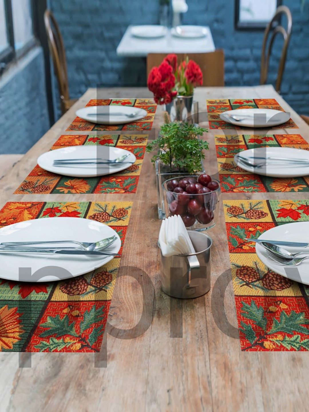 PRAKARTIK Set of 6 Red & Beige Printed Dining Table Mats