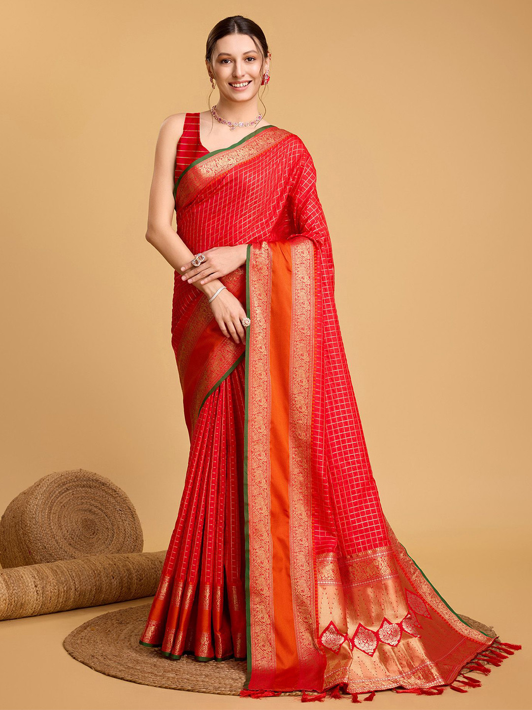 Kriyansh Woven Design Red Traditional  Zari Silk Blend Banarasi Saree