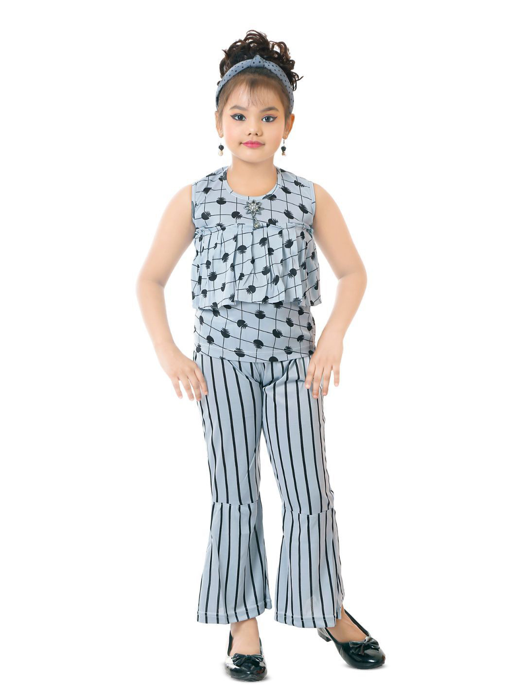 Fessist Girls Geometric Printed Round Neck Sleeveless Clothing Set