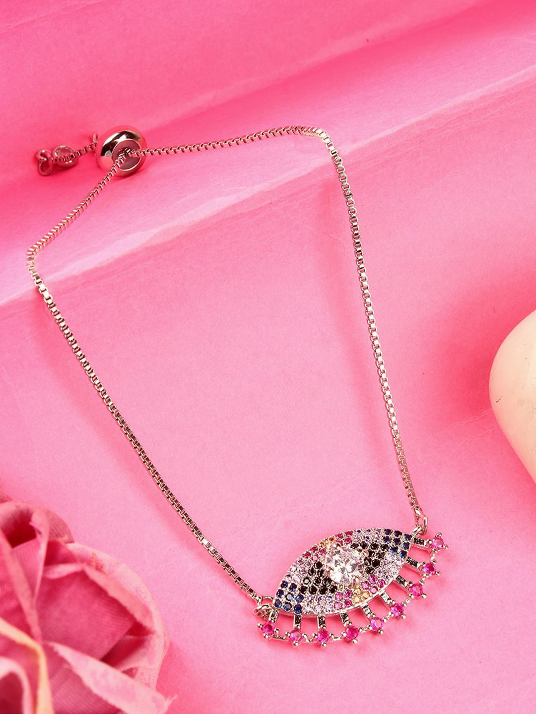 KPOP Stones Studded Silver-Plated Charm Bracelet