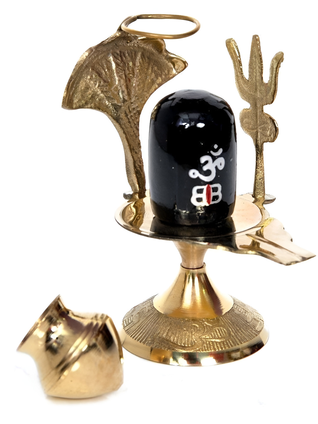 Navyaksh Shalinga Gold Brass Metallic Prayer Room Set of 3 Small Showpieces - 3.1 Inches