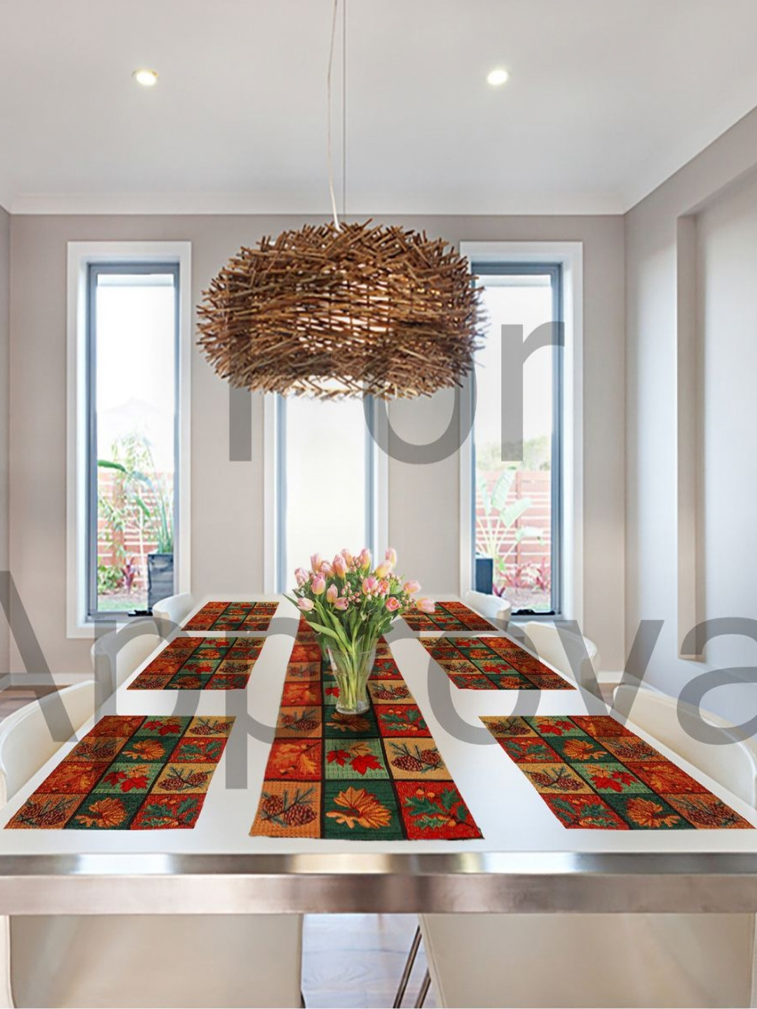 PRAKARTIK Set Of 7 Green & Red Printed Table Linen Sets