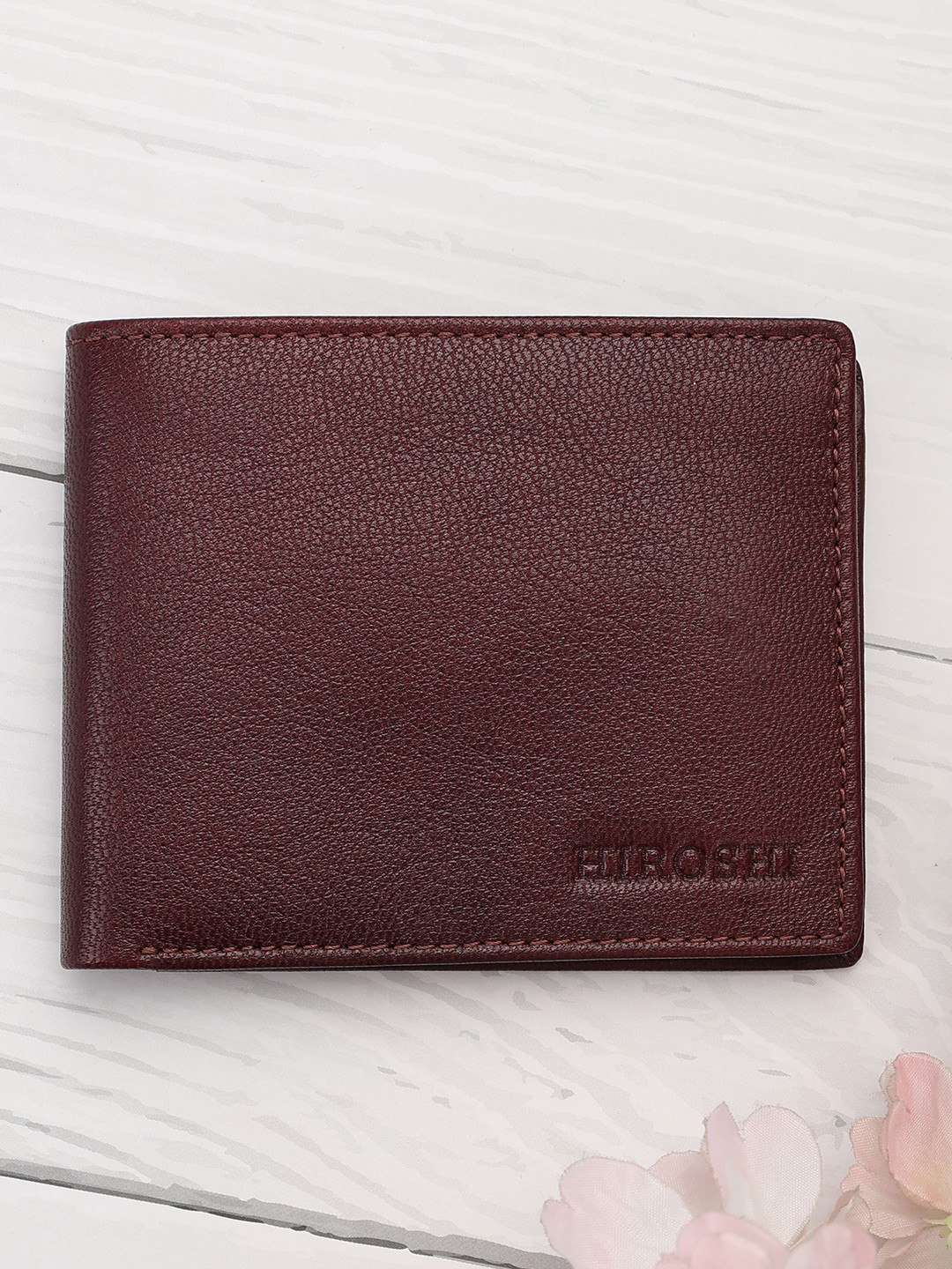 HIROSHI Men Leather Two Genuine Leather Wine Collection Tan Bi Fold Wallet