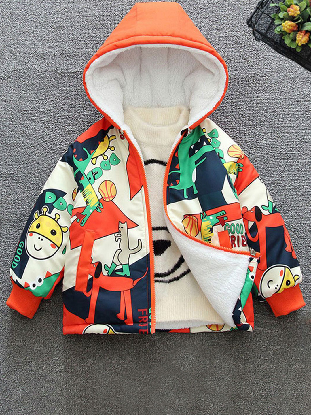 INCLUD Girls Open Front Jacket Long Sleeves Hooded Neck with Patchwork