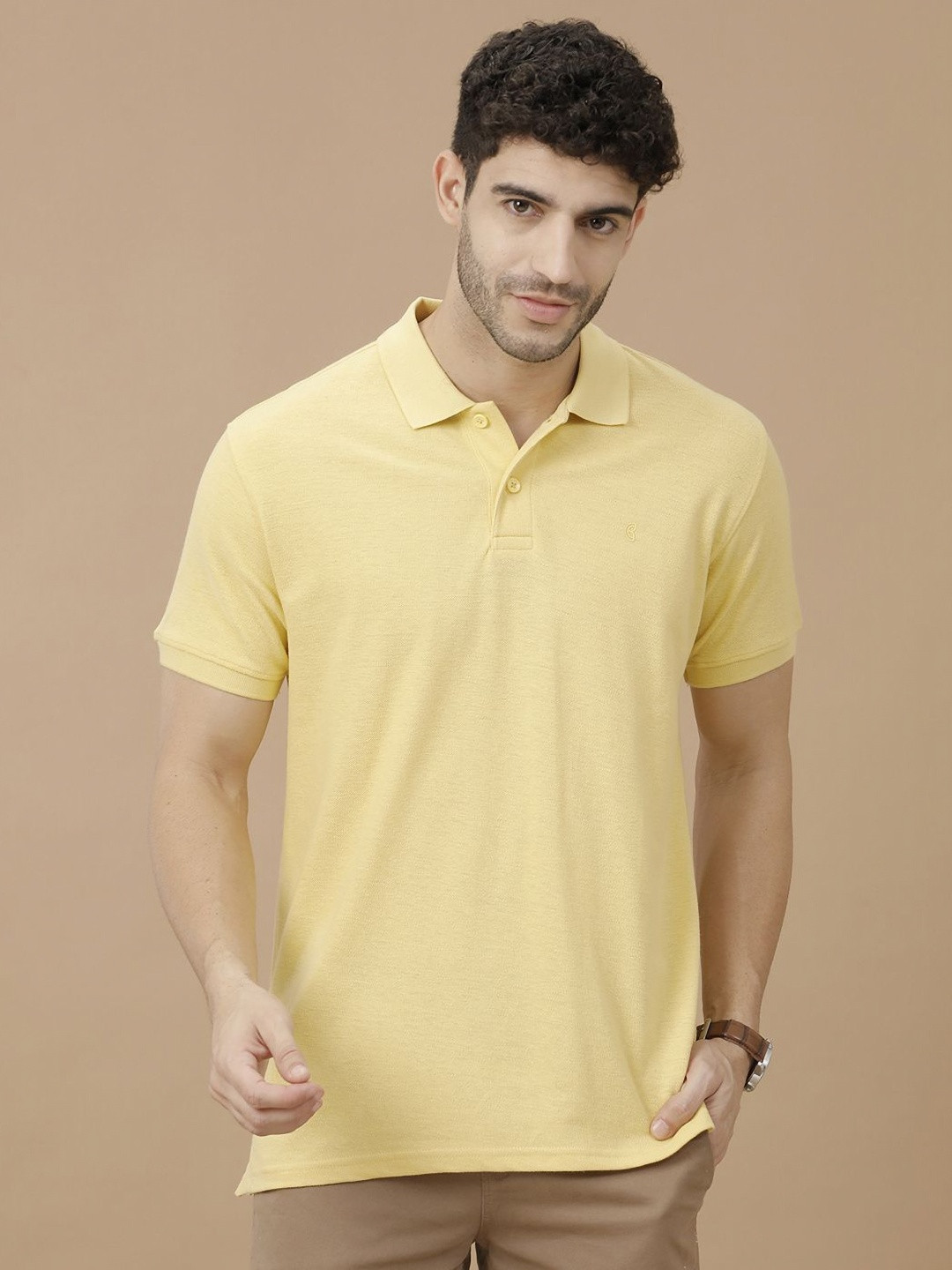 CAVALLO by Linen Club Men Polo Collar Linen Blend Slim Fit T-shirt