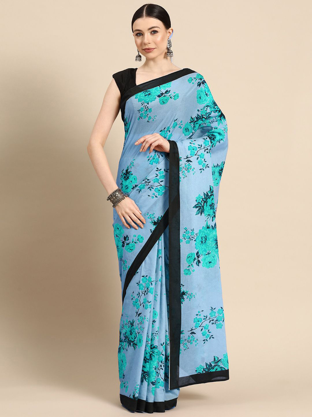 BUTA BUTI Blue Color Floral Pure Printed Cotton Saree