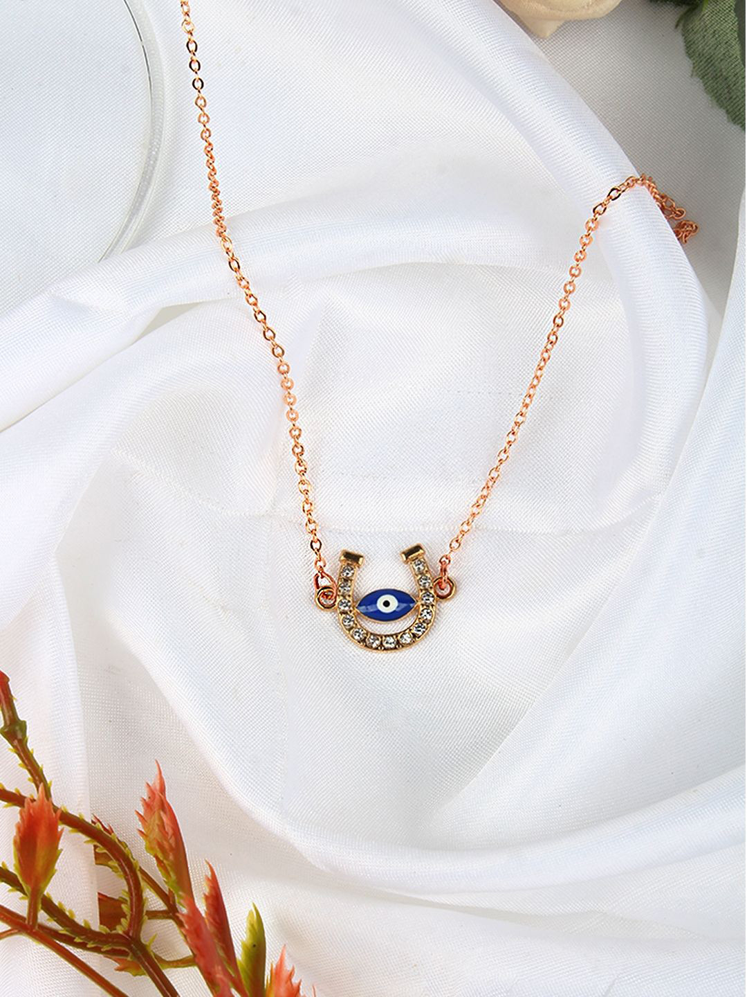 KPOP Rose Gold-Plated Stones Studded Evil Eye Necklace