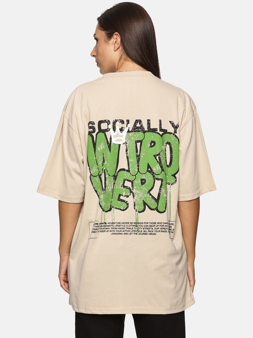 THIRD QUADRANT Women Typography Printed Hooded Extended Sleeves Raw Edge T-shirt